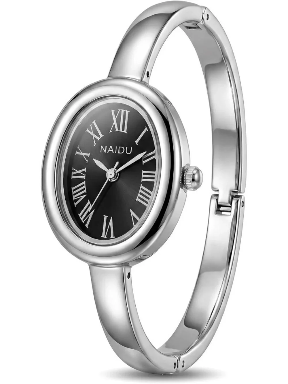 Women's Silver/Black Elegant Open-Cuff Bracelet Roman Numeral Dial Wrist Watches